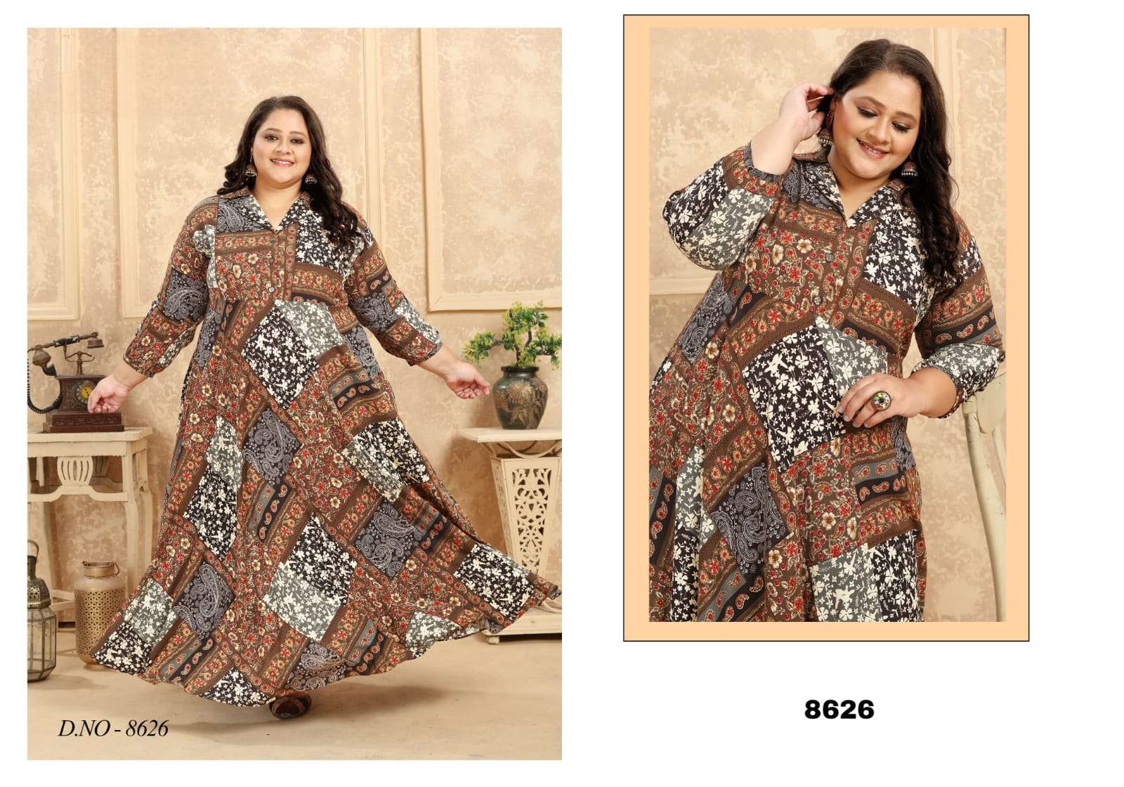 PLUS SIZE VOL 2 PREMIUM RAYON EXPORT QUALITY LONG  KURTI BY S3FOREVER BRAND 8626 C